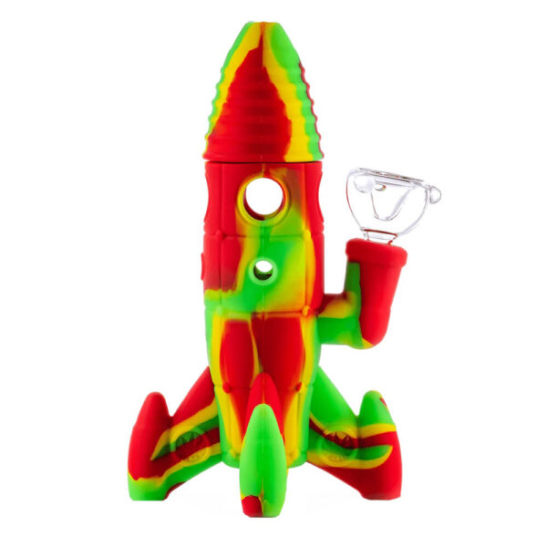 COHETE-1.jpg Rocket Bong de Silicona Rasta con Luces LED Brillantes 20cm