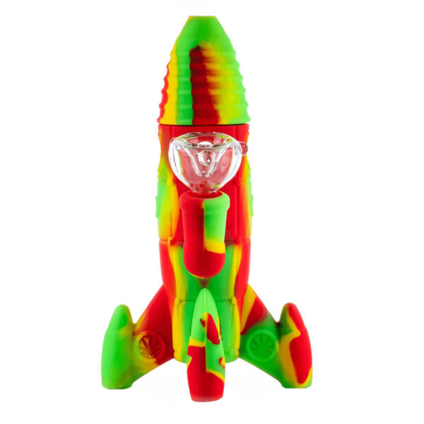 COHETE1-1.jpg Rocket Bong de Silicona Rasta con Luces LED Brillantes 20cm