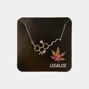 COLGANTE MOLÉCULA THC DE PLATA ESTERLINA - PIEDRAS ROSAS - 43CM