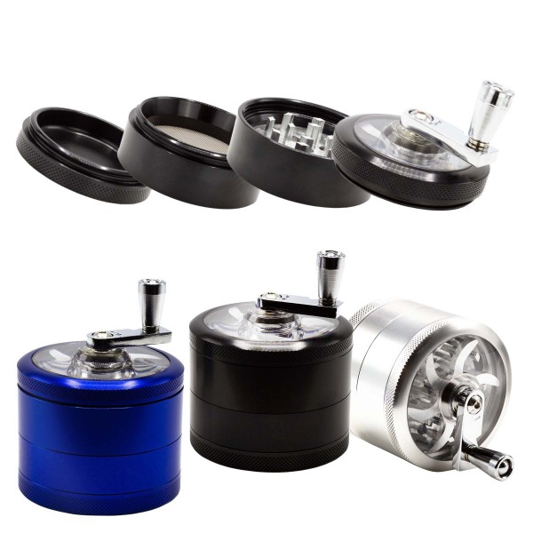 Grinder Amsterdam 4 partes con tapa transparente y manivela