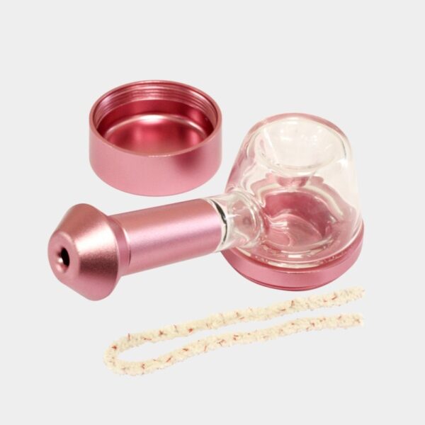 PIPA DE CRISTAL Y ALUMINIO CON PIEZA CENTRAL - ROSA