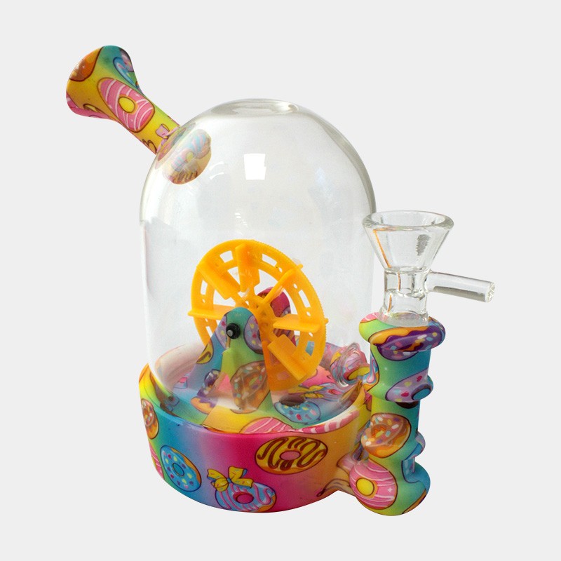 Bong de silicona y cristal con rueda giratoria