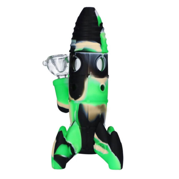 cohete2.jpg Rocket Bong de Silicona Verde con Luces LED Brillantes 20cm