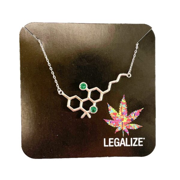 collar-con-molecula-thc-legalize-piedras-verdes.jpg COLGANTE MOLÉCULA THC DE PLATA ESTERLINA - PIEDRAS VERDE - 43CM