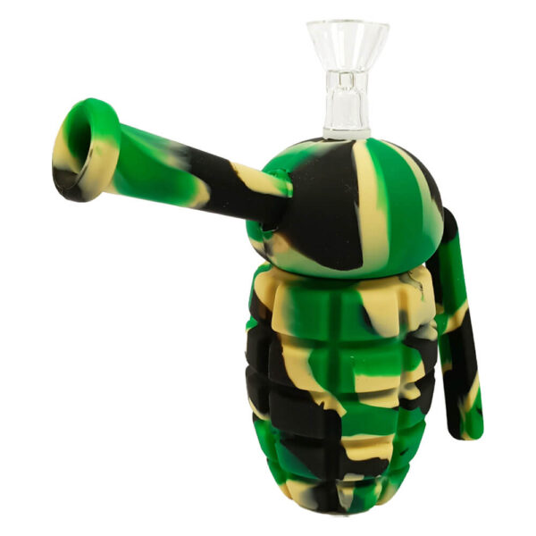granada.jpg Bong de Silicona Granada Verde Camuflaje con Piezas Desmontables 16cm