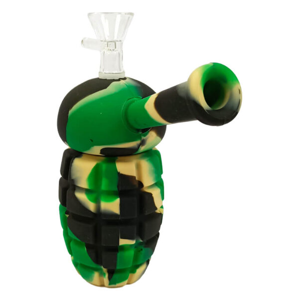 granada1.jpg Bong de Silicona Granada Verde Camuflaje con Piezas Desmontables 16cm