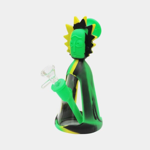 BONG DE SILICONA Y CRISTAL - R NEGRO, AMARILLO Y VERDE - 19CM