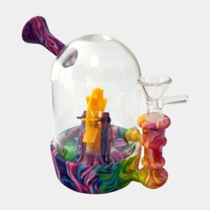 BONG DE SILICONA Y CRISTAL - RUEDA GIRATORIA ARCOÍRIS